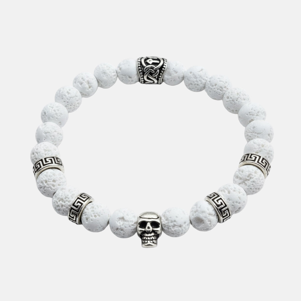 Pulsera de Lava Volcánica Blanca con Calavera – Energía y Estilo en Cada Detalle
