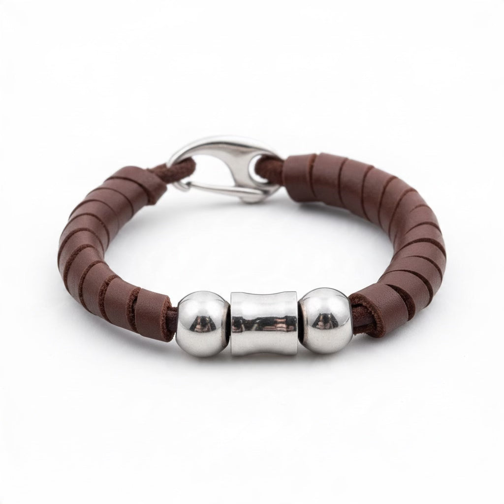 Pulsera de Piel Marrón y Acero Inoxidable: Elegancia Moderna y Estilo Atemporal