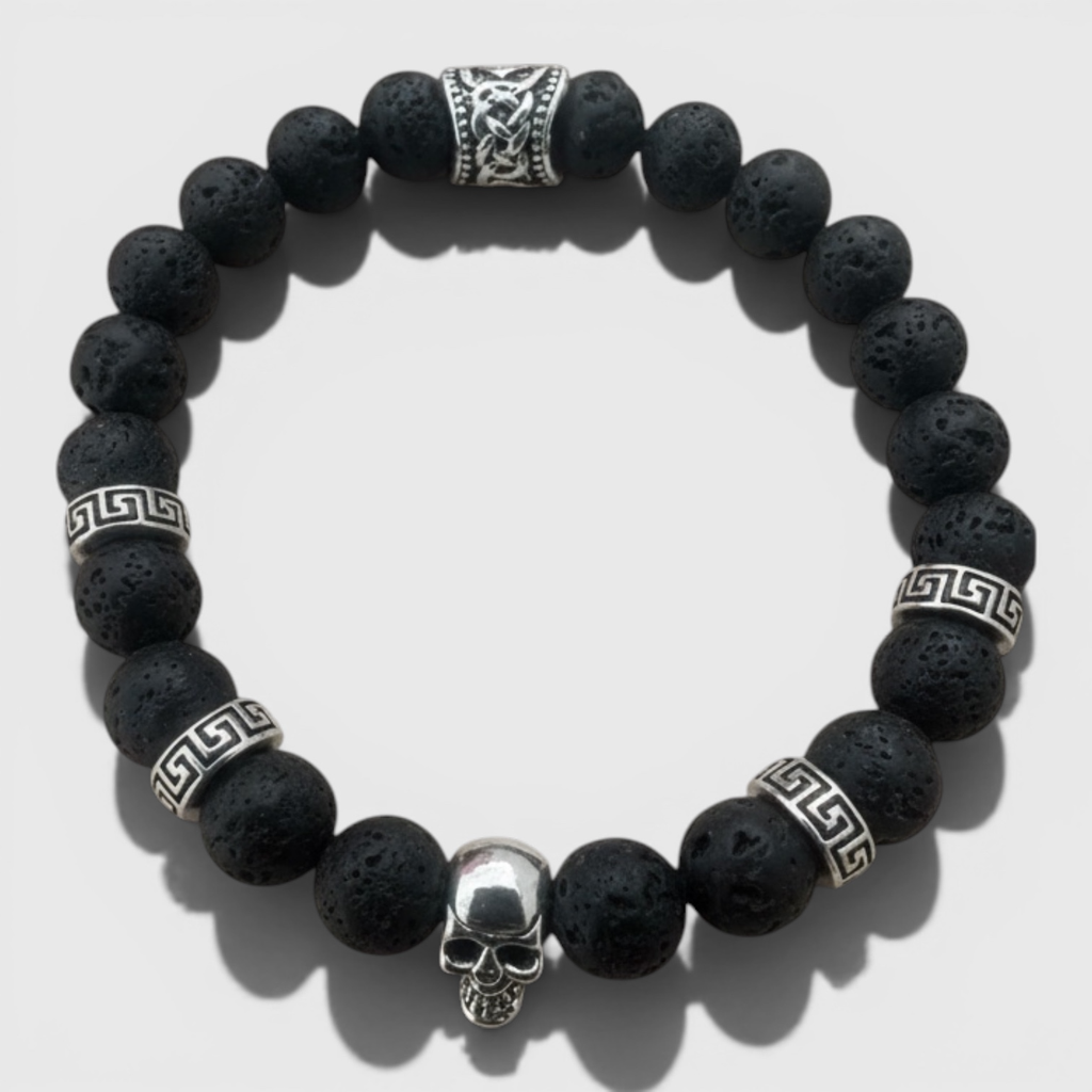 Pulsera de Lava Volcánica con Calavera – Energía y Estilo en Cada Detalle