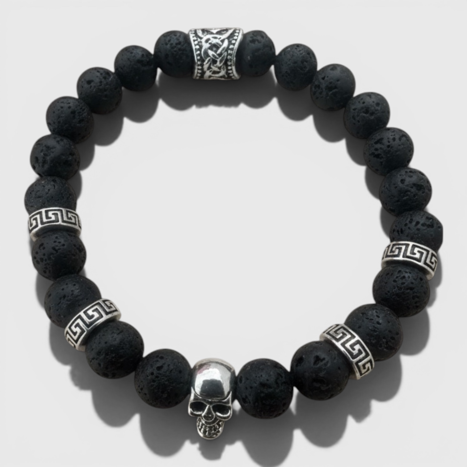 Pulsera de Lava Volcánica con Calavera – Energía y Estilo en Cada Detalle