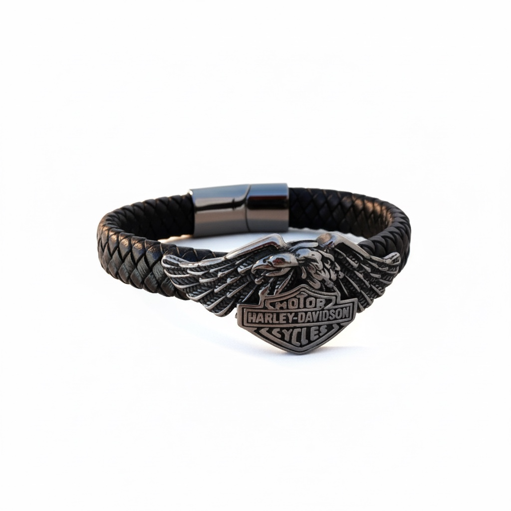 Pulsera de Piel y Acero Estilo Motero – Espíritu Rebelde con ADN Legendario