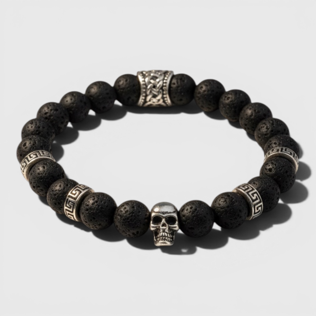 Pulsera de Lava Volcánica con Calavera – Energía y Estilo en Cada Detalle