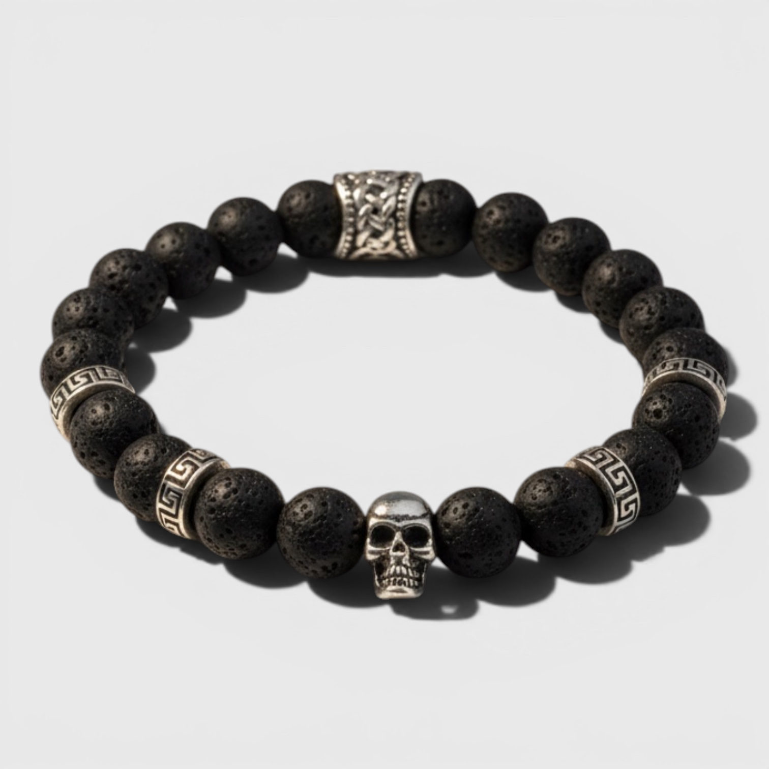 Pulsera de Lava Volcánica con Calavera – Energía y Estilo en Cada Detalle