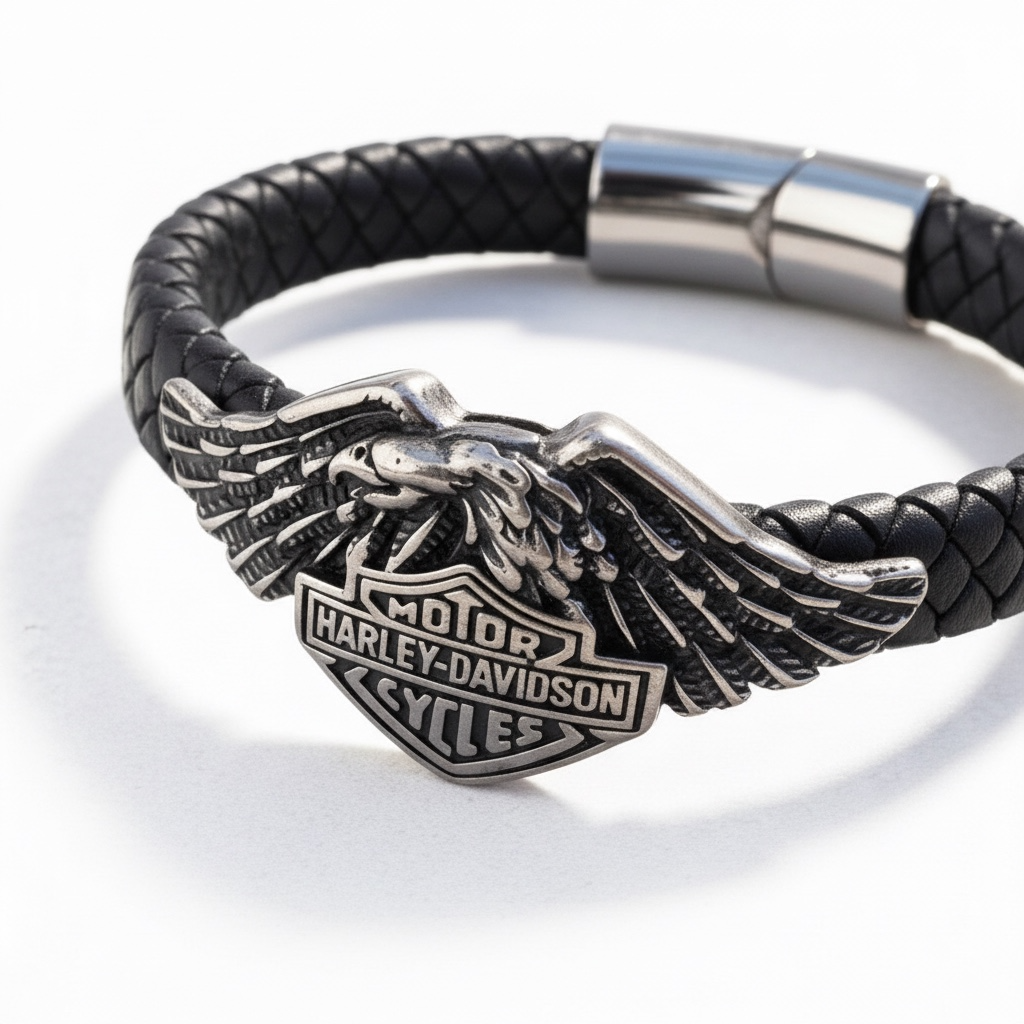 Pulsera de Piel y Acero Estilo Motero – Espíritu Rebelde con ADN Legendario
