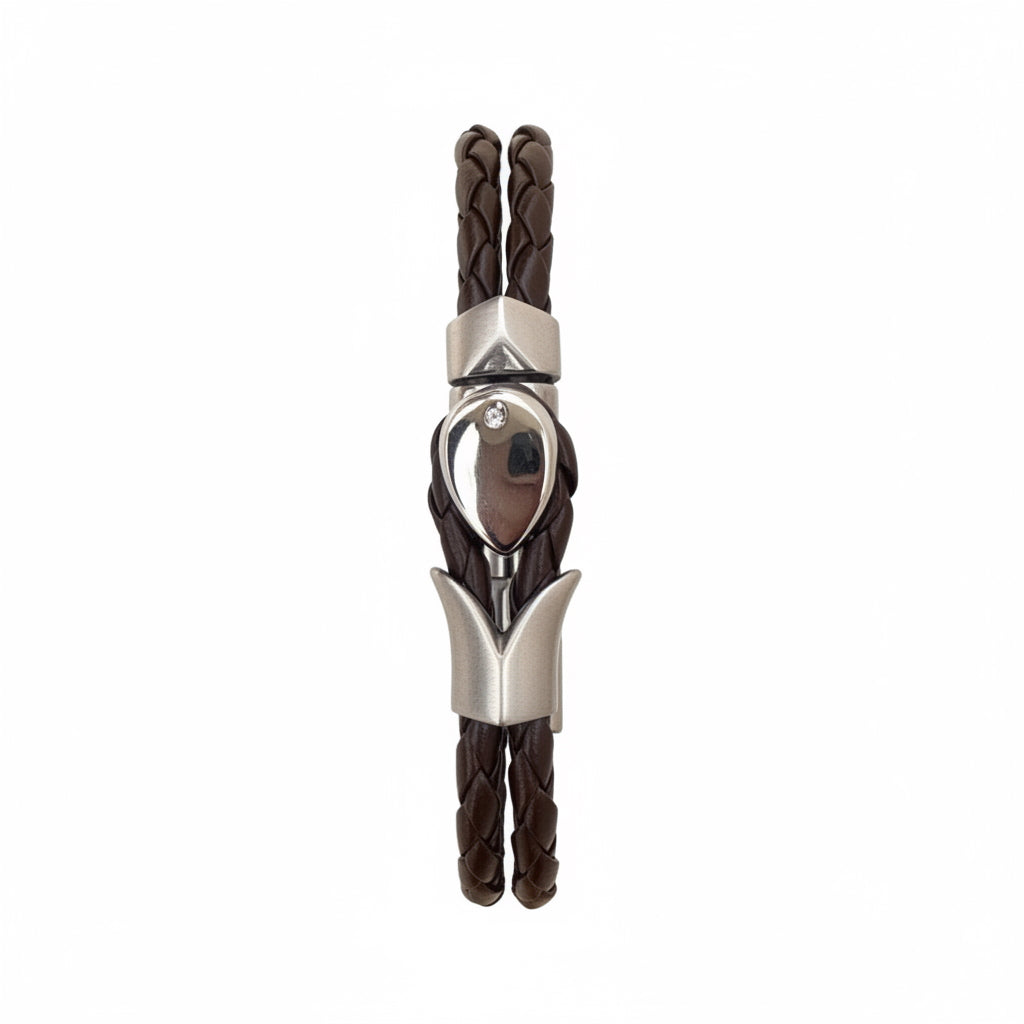 Pulsera de Piel y Acero – Estilo Moderno y Elegante