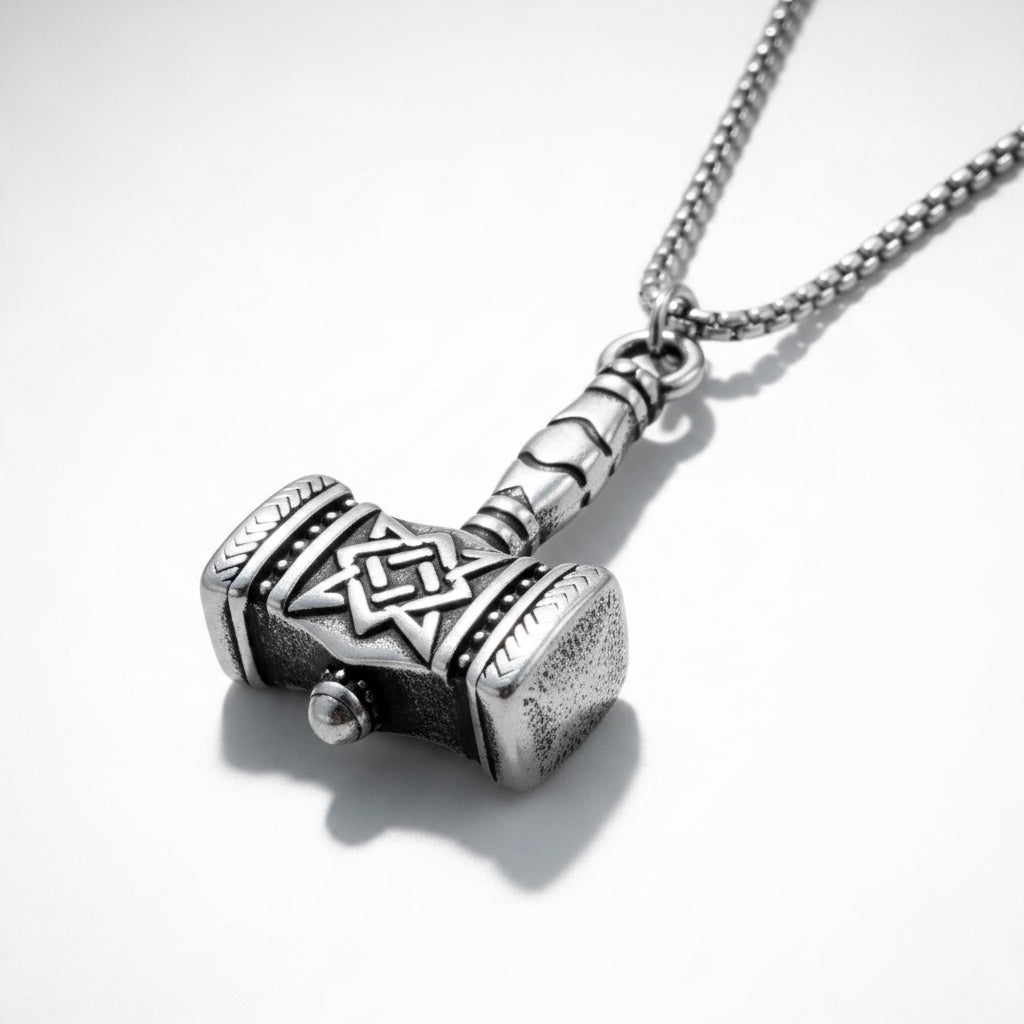 Collar Vikingo Martillo de Thor Mjölnir de Acero | Colgante Nórdico