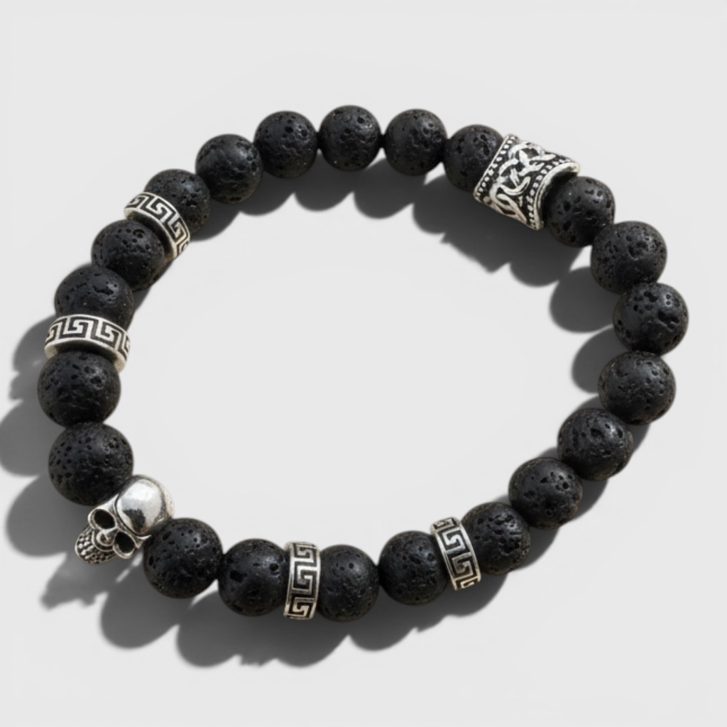 Pulsera de Lava Volcánica con Calavera – Energía y Estilo en Cada Detalle
