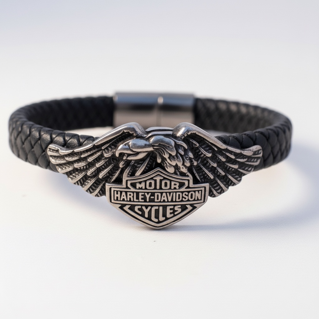 Pulsera de Piel y Acero Estilo Motero – Espíritu Rebelde con ADN Legendario
