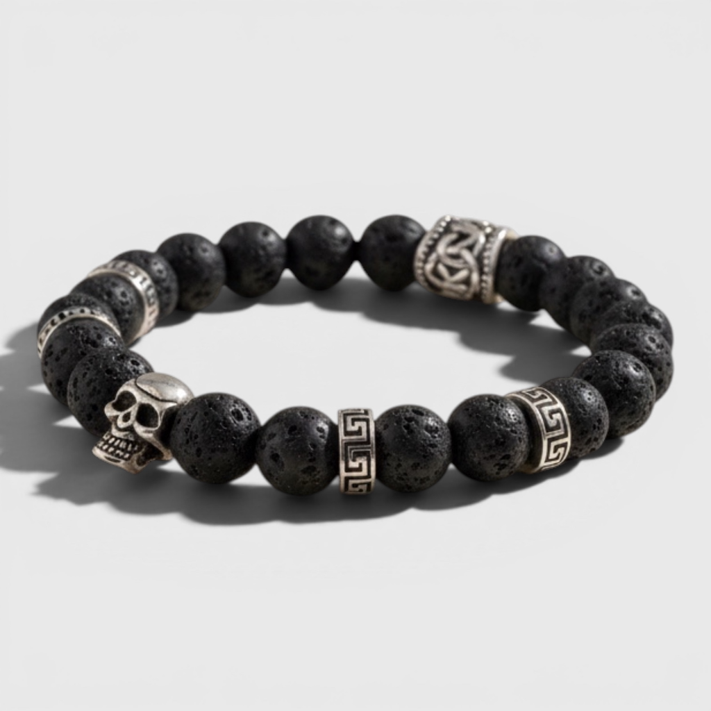 Pulsera de Lava Volcánica con Calavera – Energía y Estilo en Cada Detalle