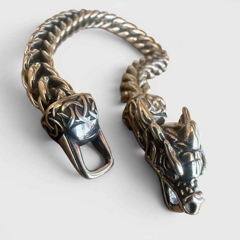 Pulsera Vikinga  Diseño Nórdico con Cabeza de Dragón