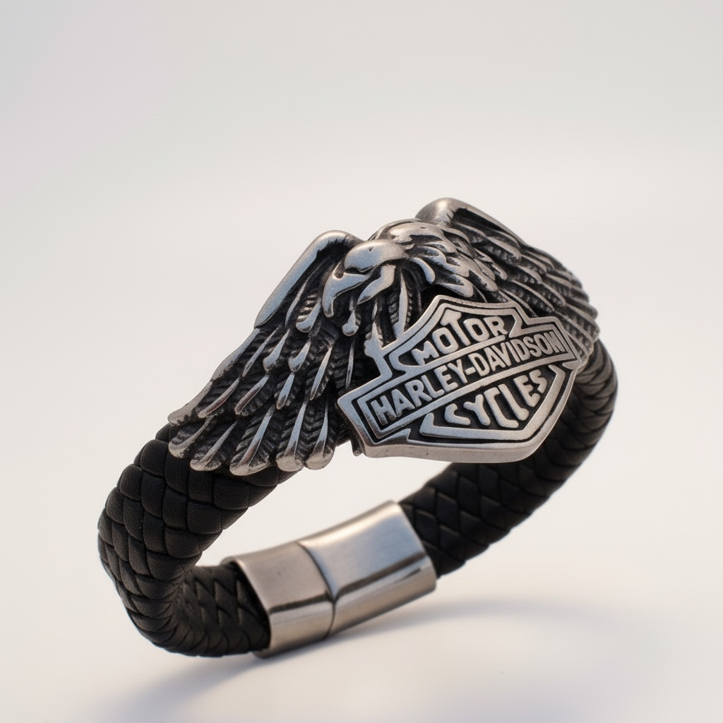 Pulsera de Piel y Acero Estilo Motero – Espíritu Rebelde con ADN Legendario