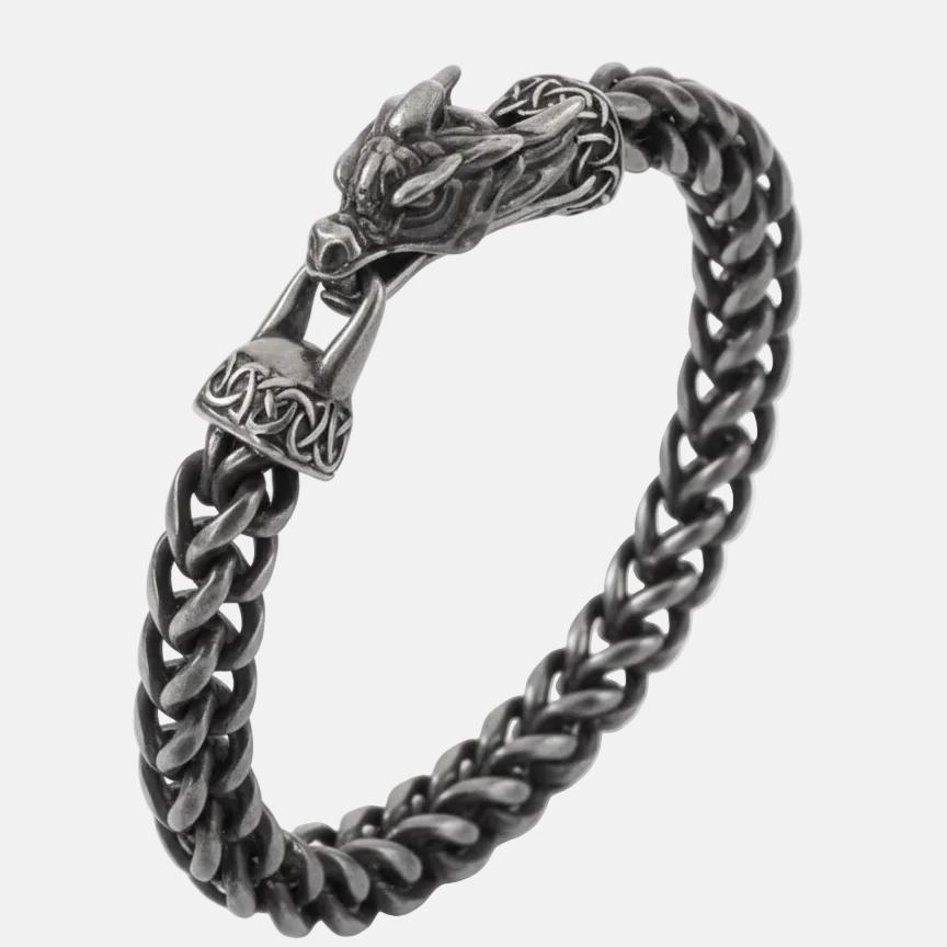 Pulsera Vikinga  Diseño Nórdico con Cabeza de Dragón
