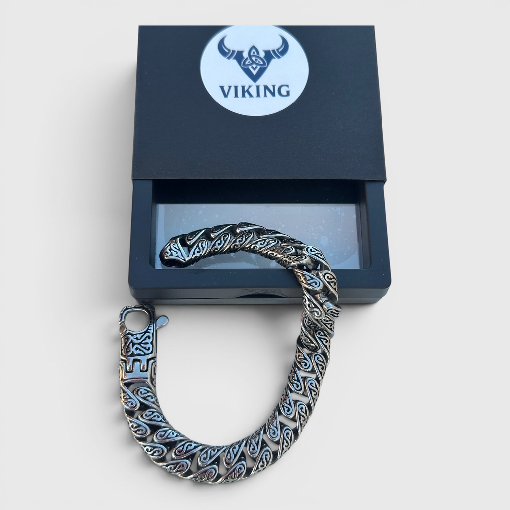 Pulsera de Acero con Eslabones Cubanos Grabados de 12 mm