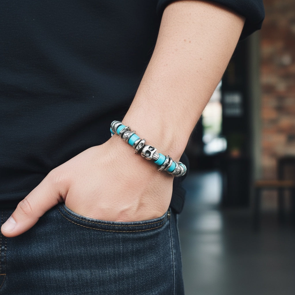 Pulsera de Metal y Piedras con Calavera