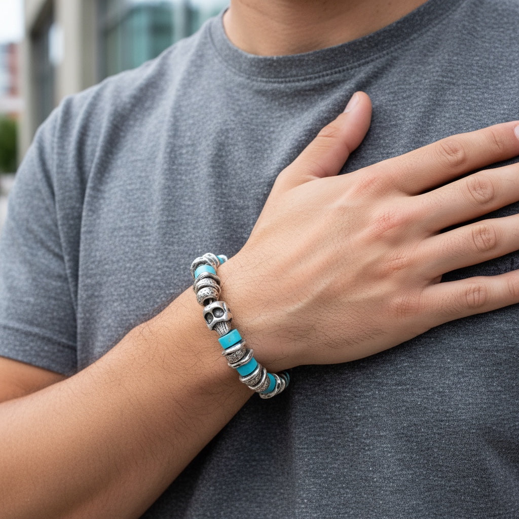 Pulsera de Metal y Piedras con Calavera