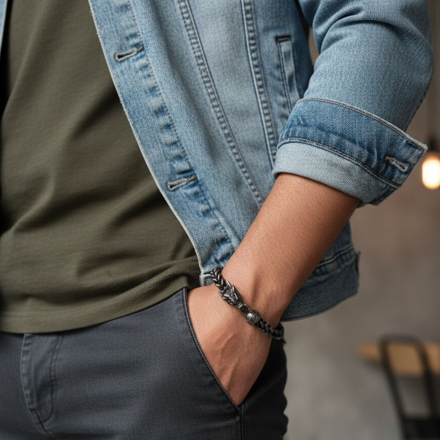 Pulsera Vikinga  Diseño Nórdico con Cabeza de Dragón