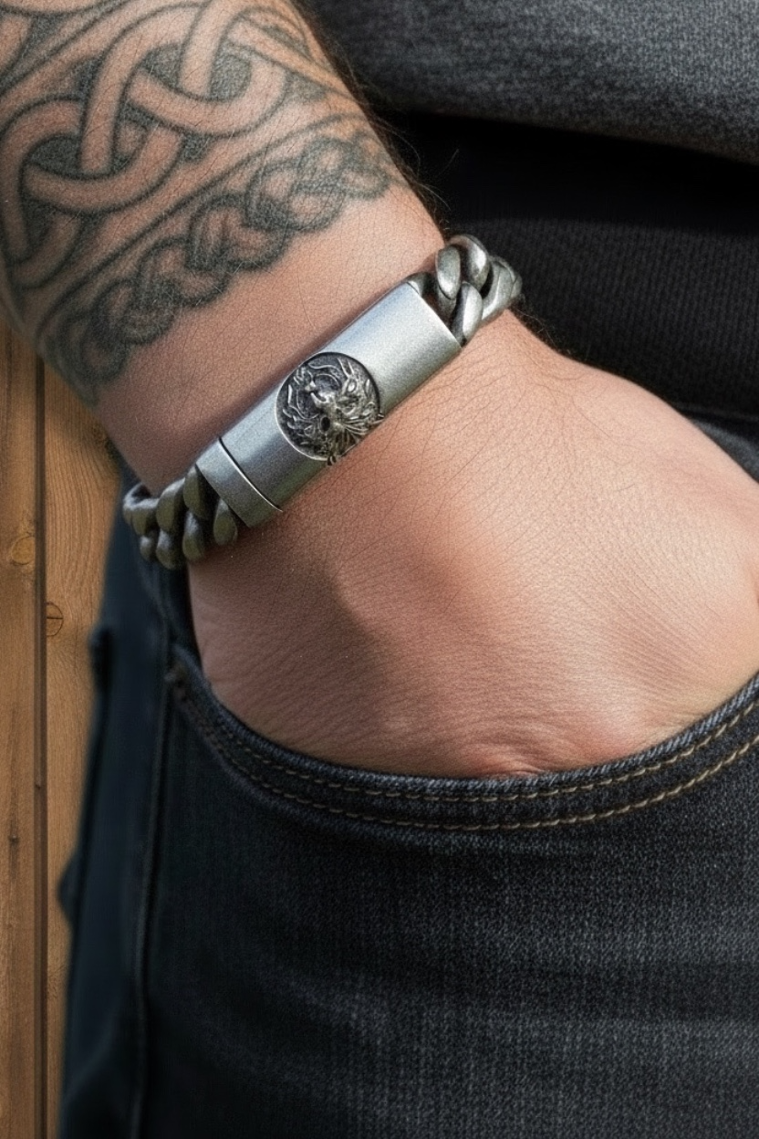 Pulsera Vikinga de Acero Inoxidable – Fuerza, Estilo y Tradición Nórdica