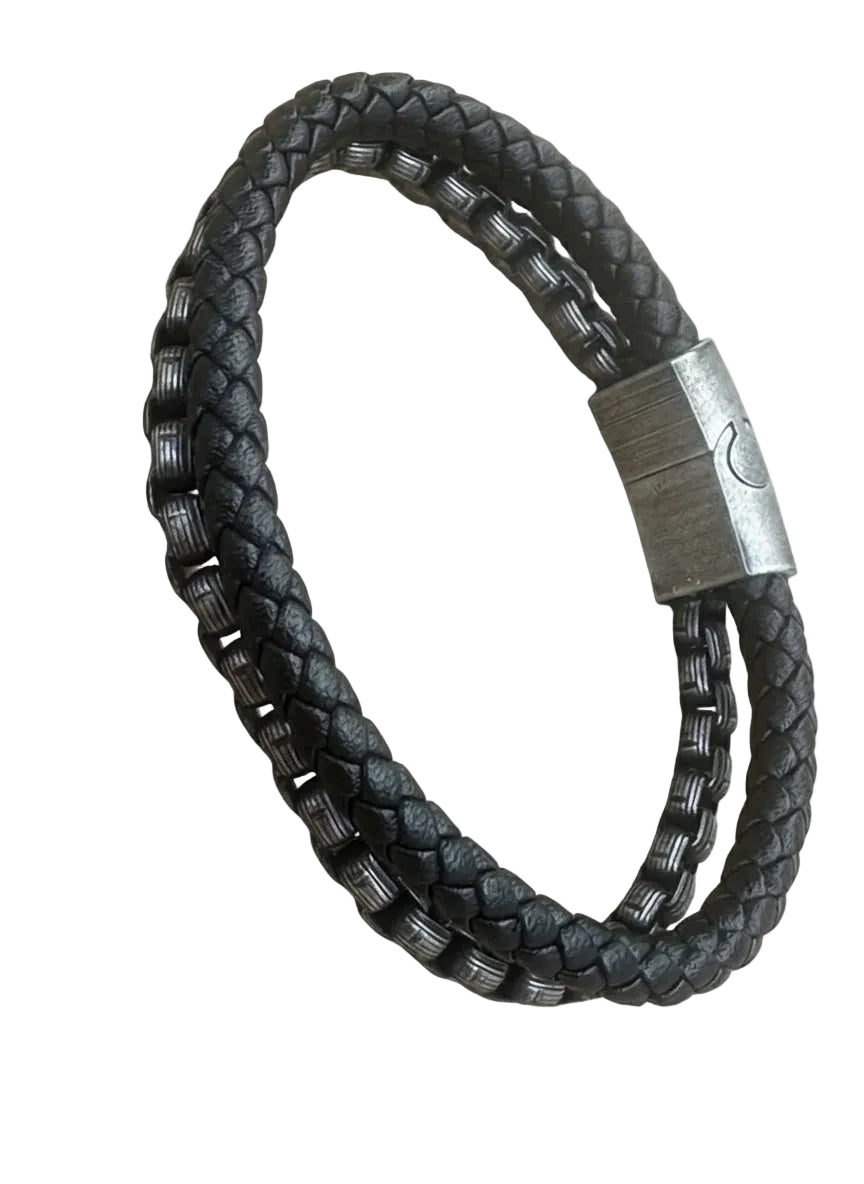 Pulsera 2 en 1 de Piel y Acero – Elegancia Moderna