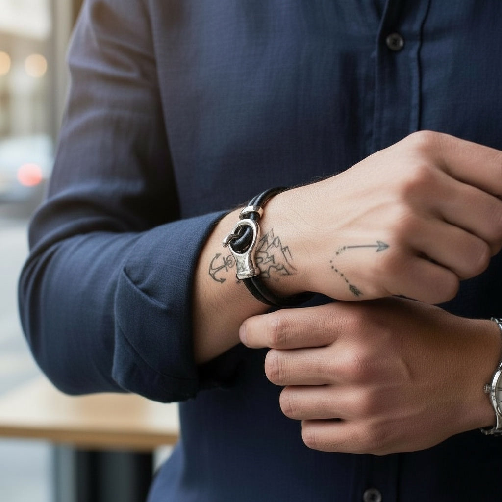 Pulsera 2 en 1 de Piel y Acero – Elegancia Moderna