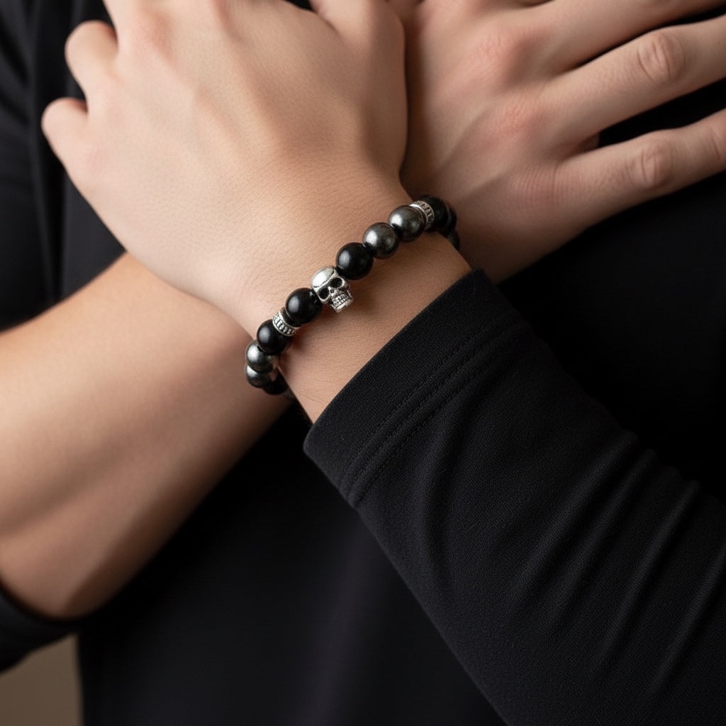 Pulsera de Acero Inspirada en Piedras Energéticas: Obsidiana y Ónix