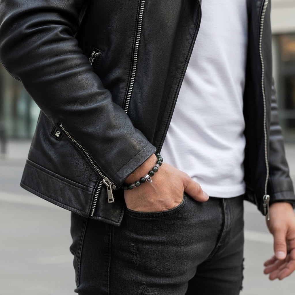 Pulsera de Acero Inspirada en Piedras Energéticas: Obsidiana y Ónix
