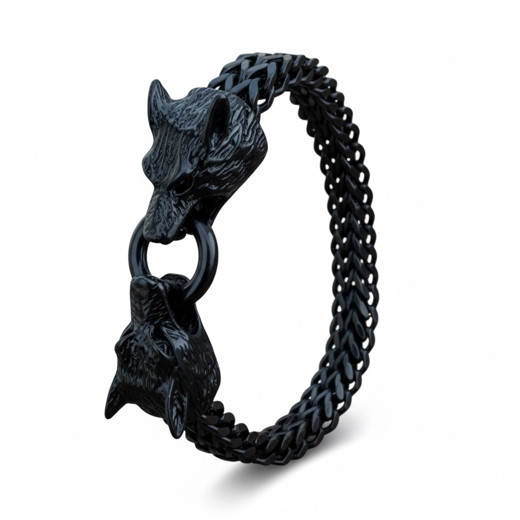 Pulsera Vikinga de Acero Inoxidable con Cabezas de Lobo – Fuerza y Espíritu Nórdico (Copia)