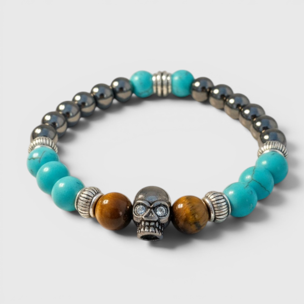 Pulsera de piedras energéticas con calavera central