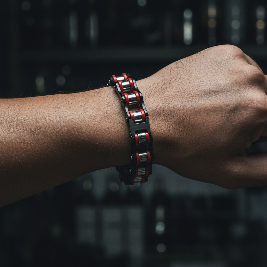 Pulsera estilo cadena de moto en acero robusto – 12 mm
