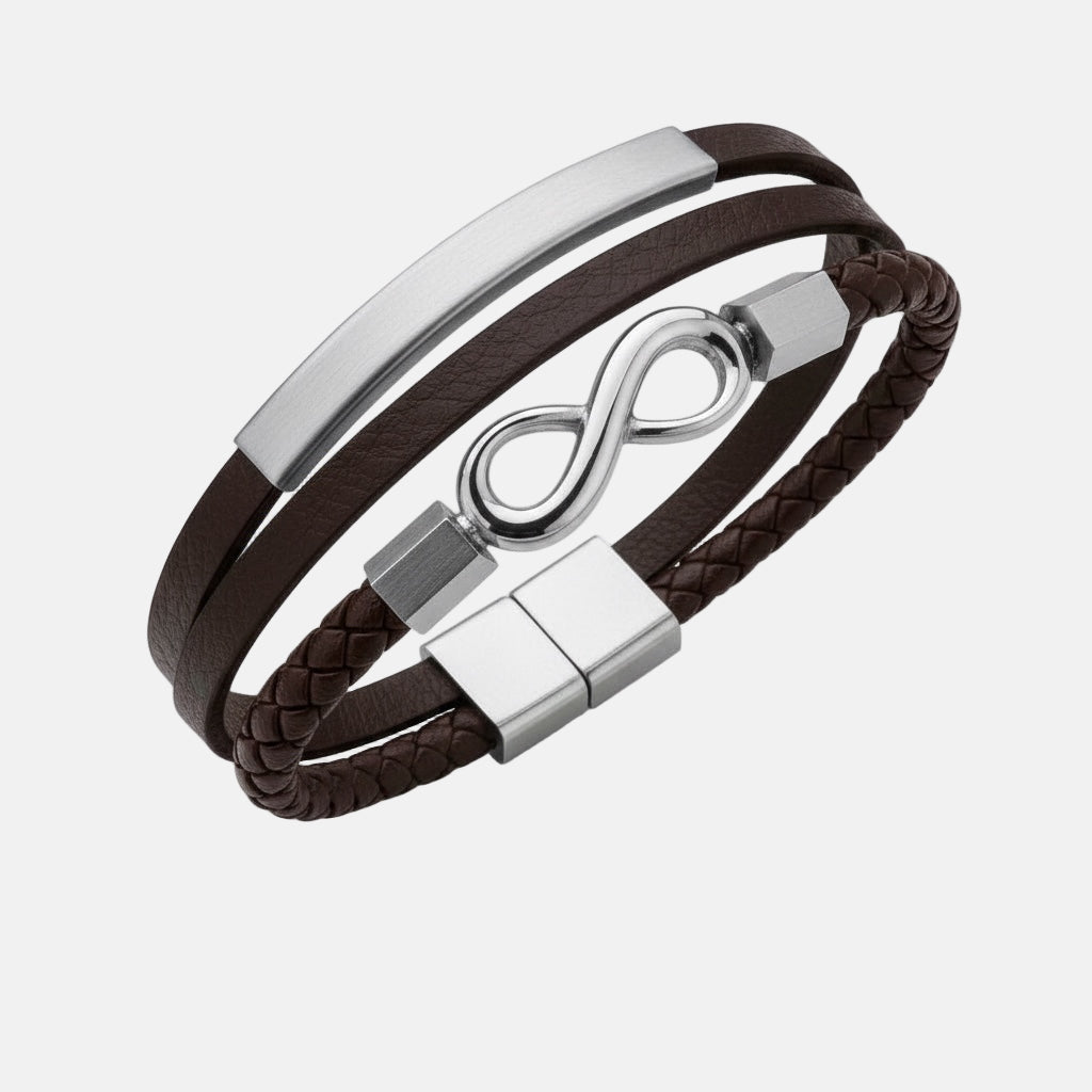 Pulsera de Piel y Acero con Símbolo del Infinito: Moderna y Elegante