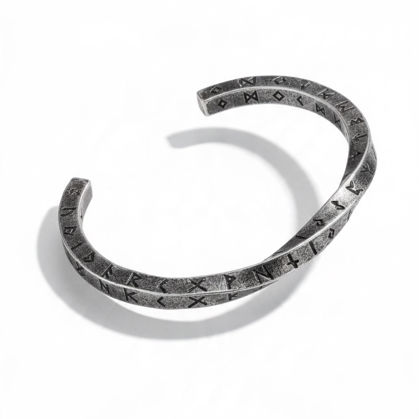 Pulsera Vikinga  con Runas Grabadas – Brazalete Nórdico de Estilo Ancestral