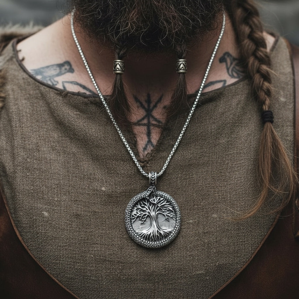 Collar Nórdico Vikingo – Árbol de la Vida & Brújula Vegvísi