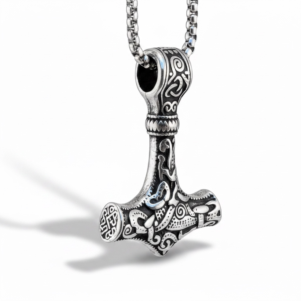 Collar Vikingo con Martillo de Thor – Acero y Simbología Nórdica