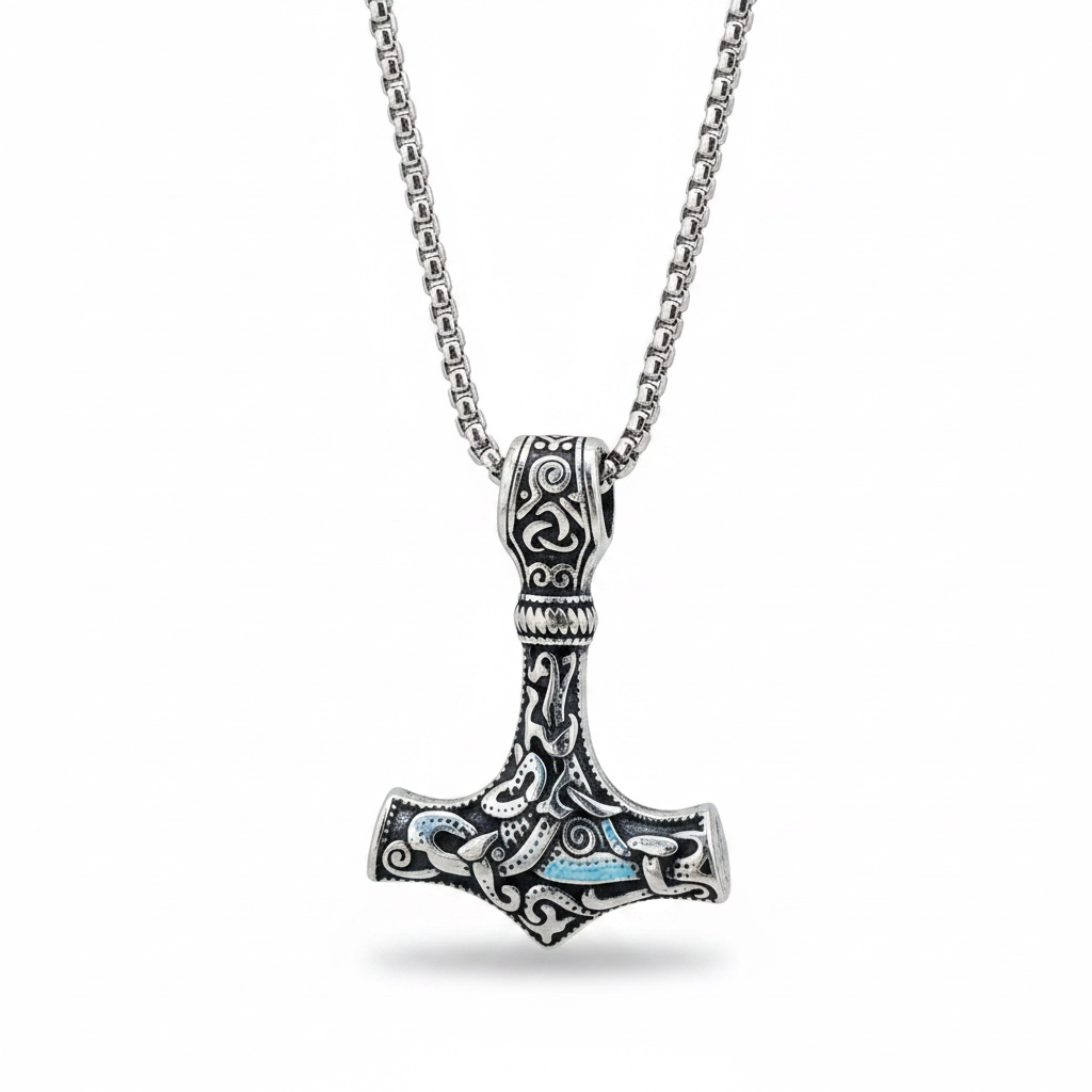Collar Vikingo con Martillo de Thor – Acero y Simbología Nórdica