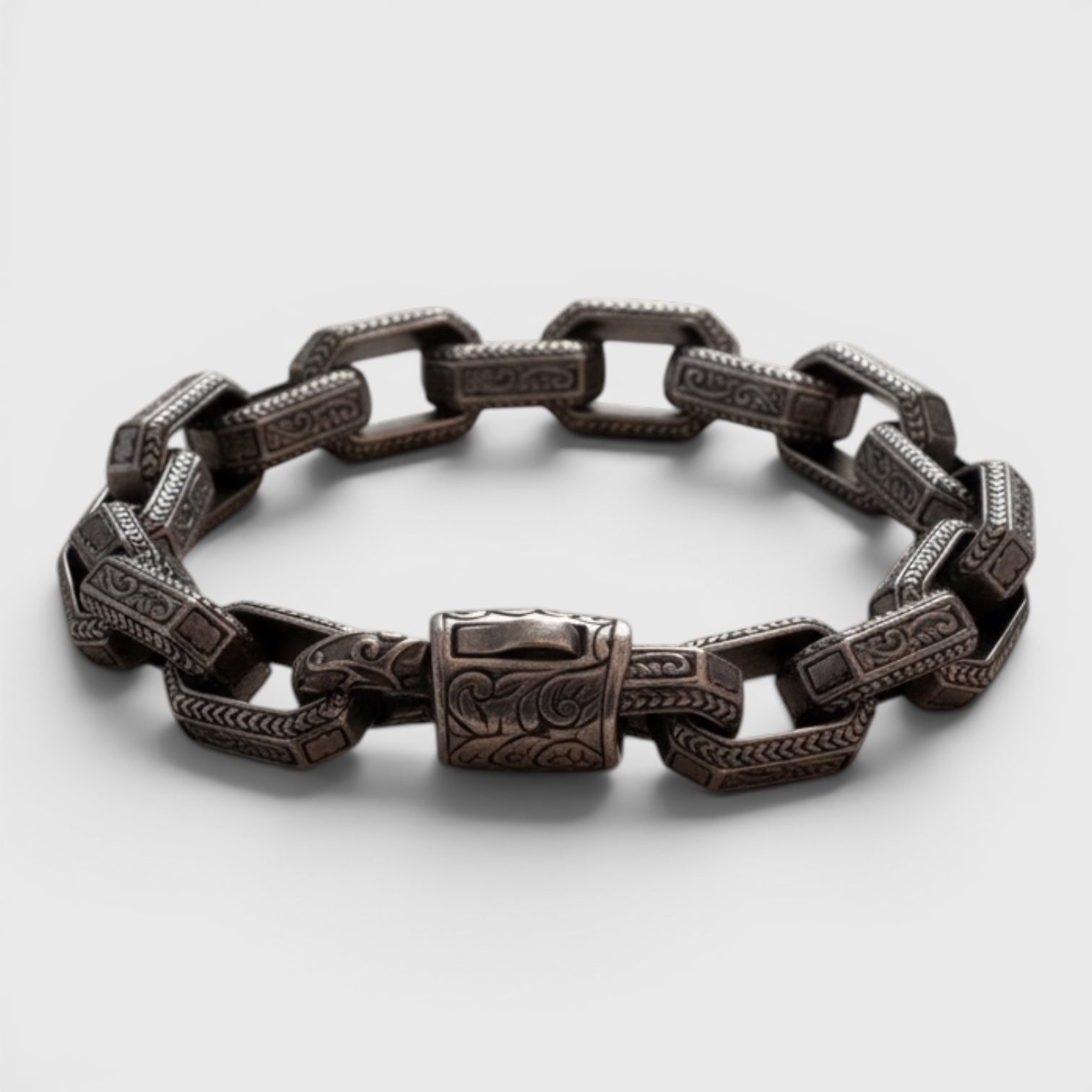 Pulsera de Acero Inspirada en Cadena Vikinga con Grabados Tribales Nórdicos