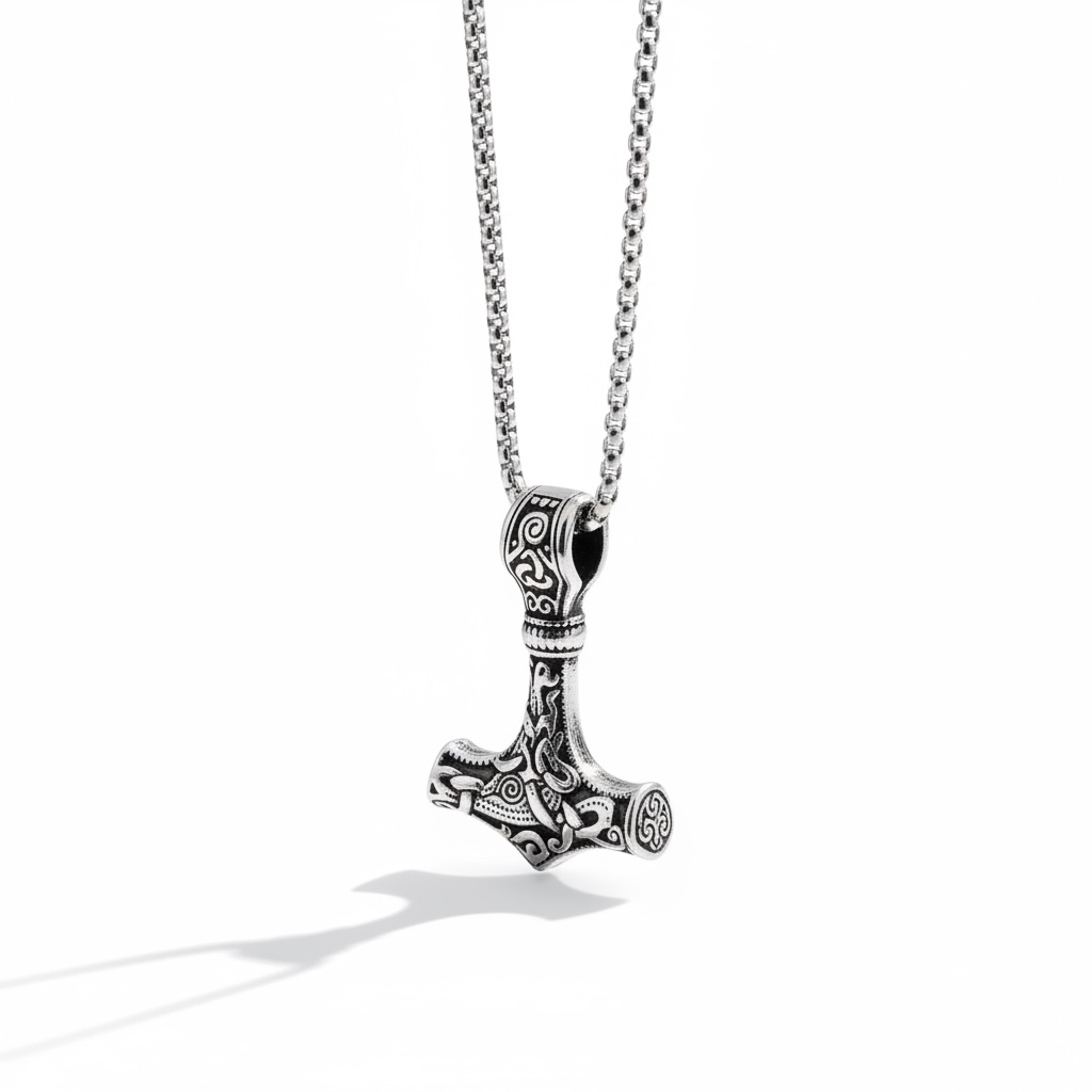 Collar Vikingo con Martillo de Thor – Acero y Simbología Nórdica