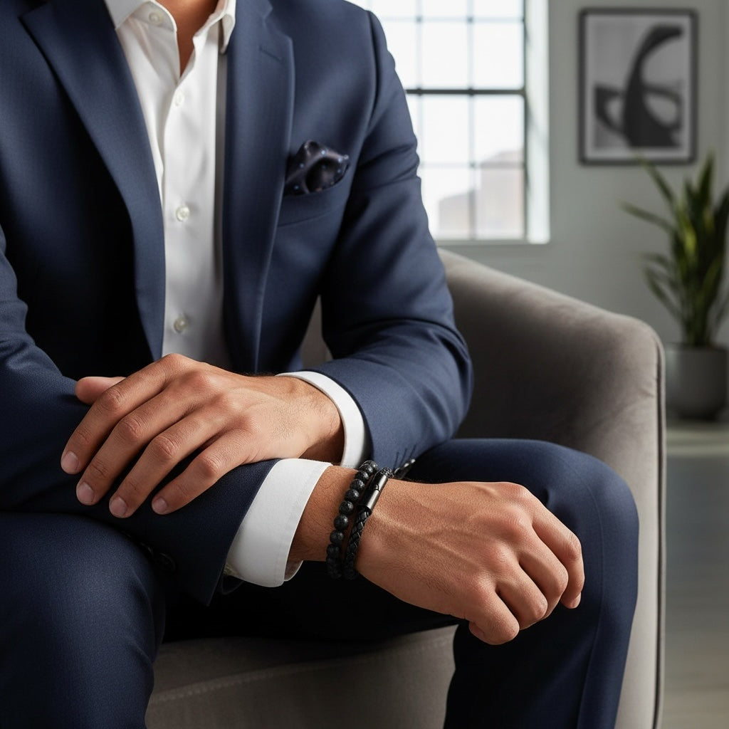 Pulsera de Piel y Lava Volcánica – Estilo Moderno y Elegant