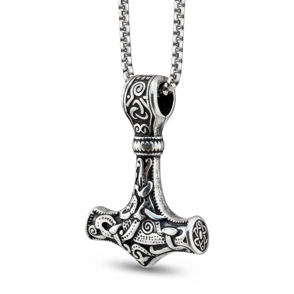 Collar Vikingo con Martillo de Thor – Acero y Simbología Nórdica