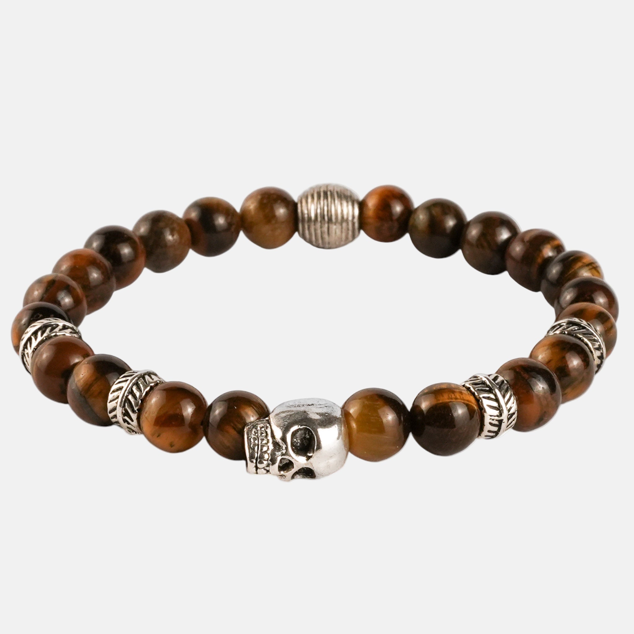 Pulsera de Ojo de Tigre con Calavera — Energía, Protección y Estilo Rebelde