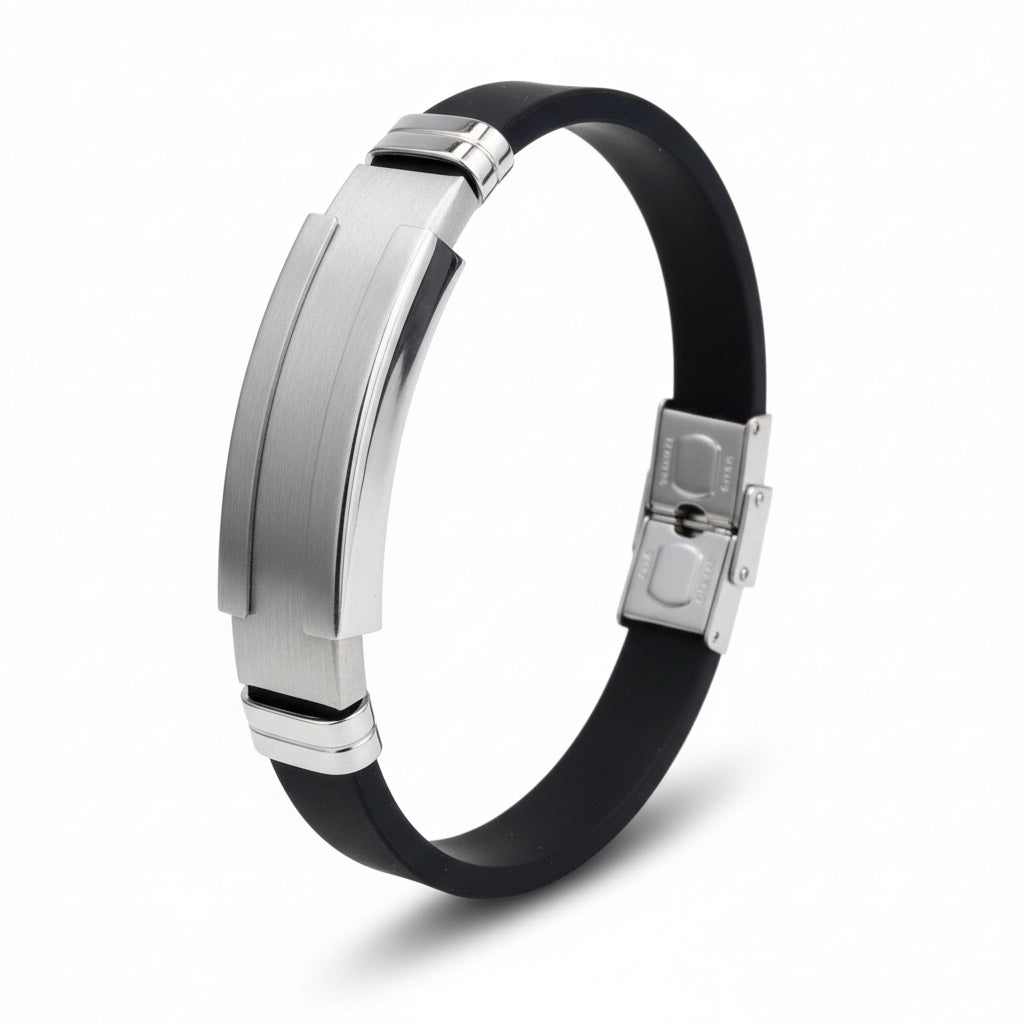 Pulsera de Caucho y Acero: Estilo Moderno y Elegante