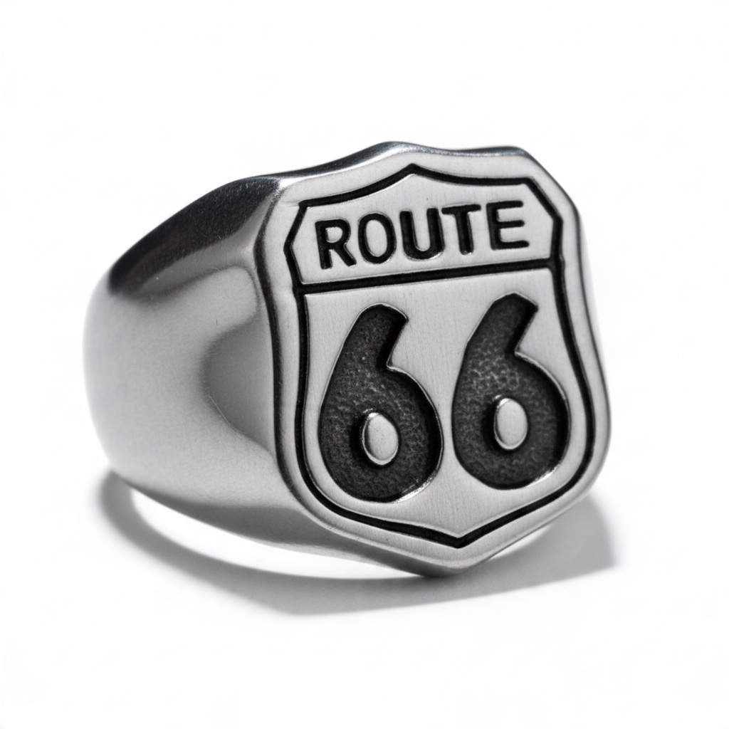 Anillo de la Ruta 66 de acero –  espíritu motero y libertad sobre ruedas