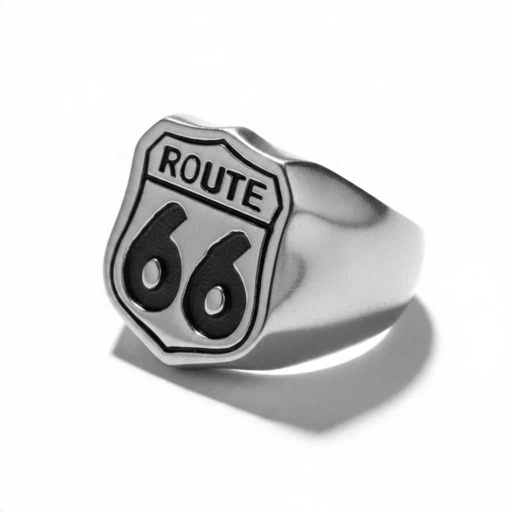 Anillo de la Ruta 66 de acero –  espíritu motero y libertad sobre ruedas