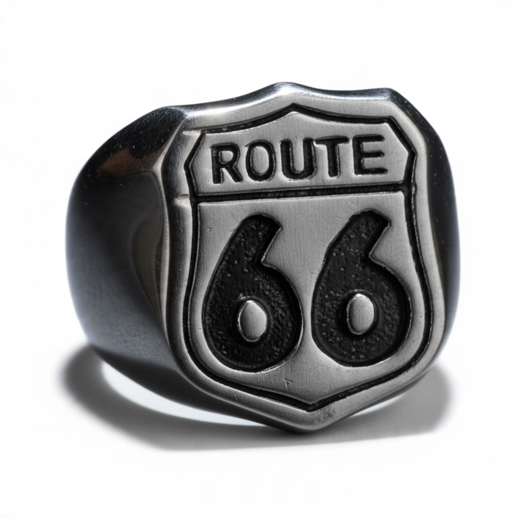 Anillo de la Ruta 66 de acero –  espíritu motero y libertad sobre ruedas