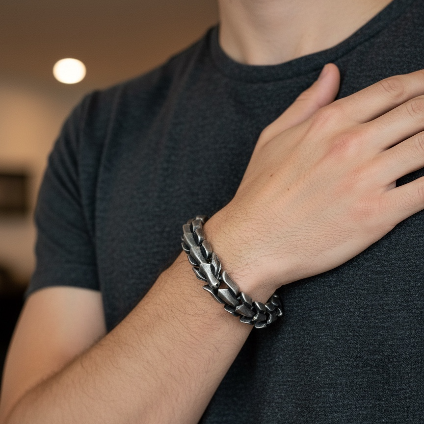 Pulsera de Acero Inoxidable 316 con Dragón Vikingo – Diseño Robusto de 15 mm