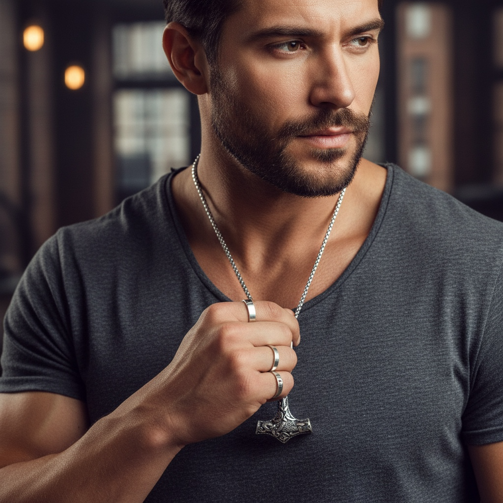 Collar Vikingo con Martillo de Thor – Acero y Simbología Nórdica