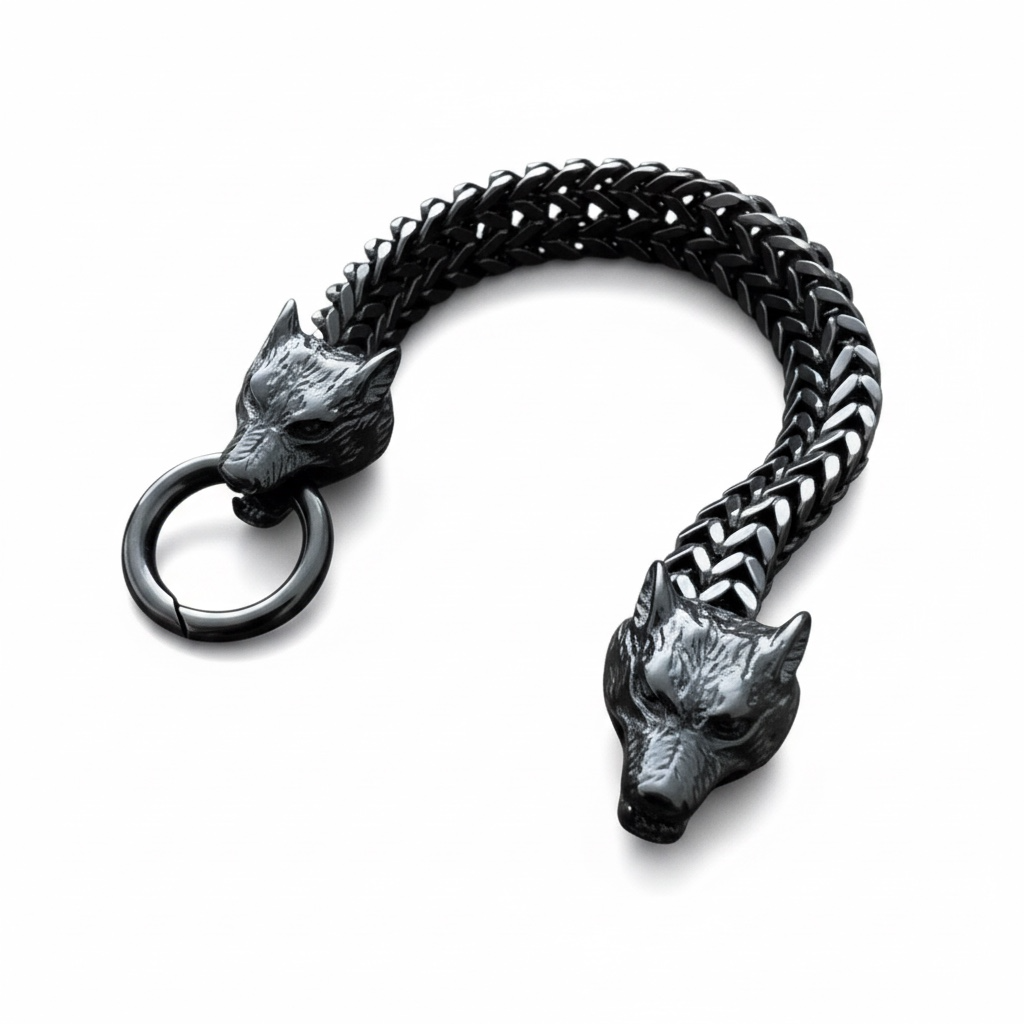 Pulsera Vikinga de Acero Inoxidable con Cabezas de Lobo – Fuerza y Espíritu Nórdico (Copia)