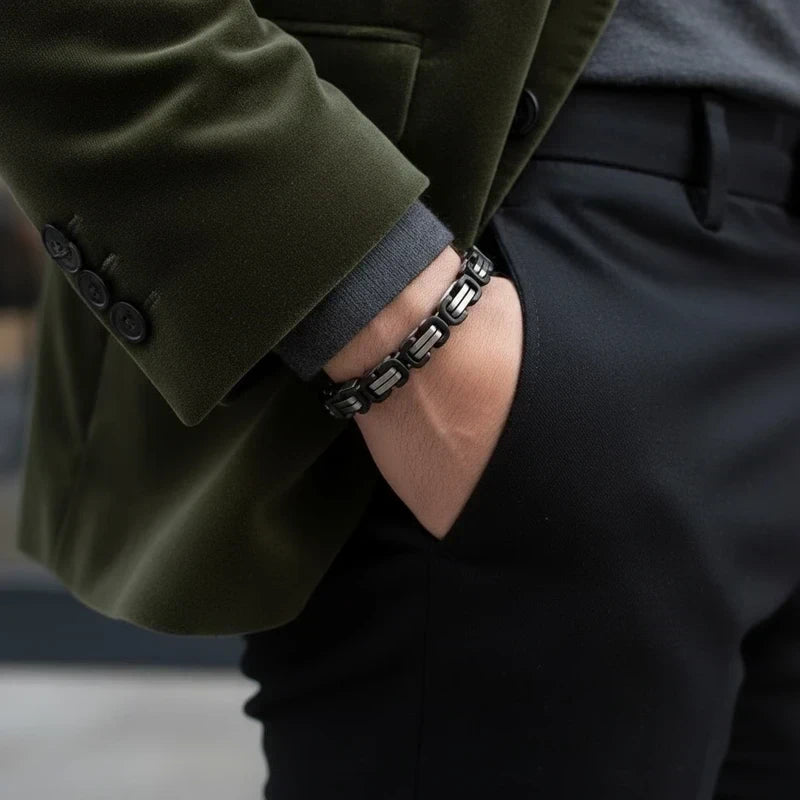 Pulsera Moderna y Elegante de Acero de Titanio – Diseño Bicolor