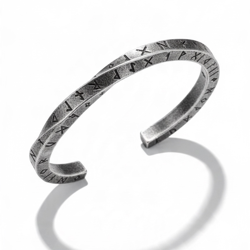 Pulsera Vikinga  con Runas Grabadas – Brazalete Nórdico de Estilo Ancestral