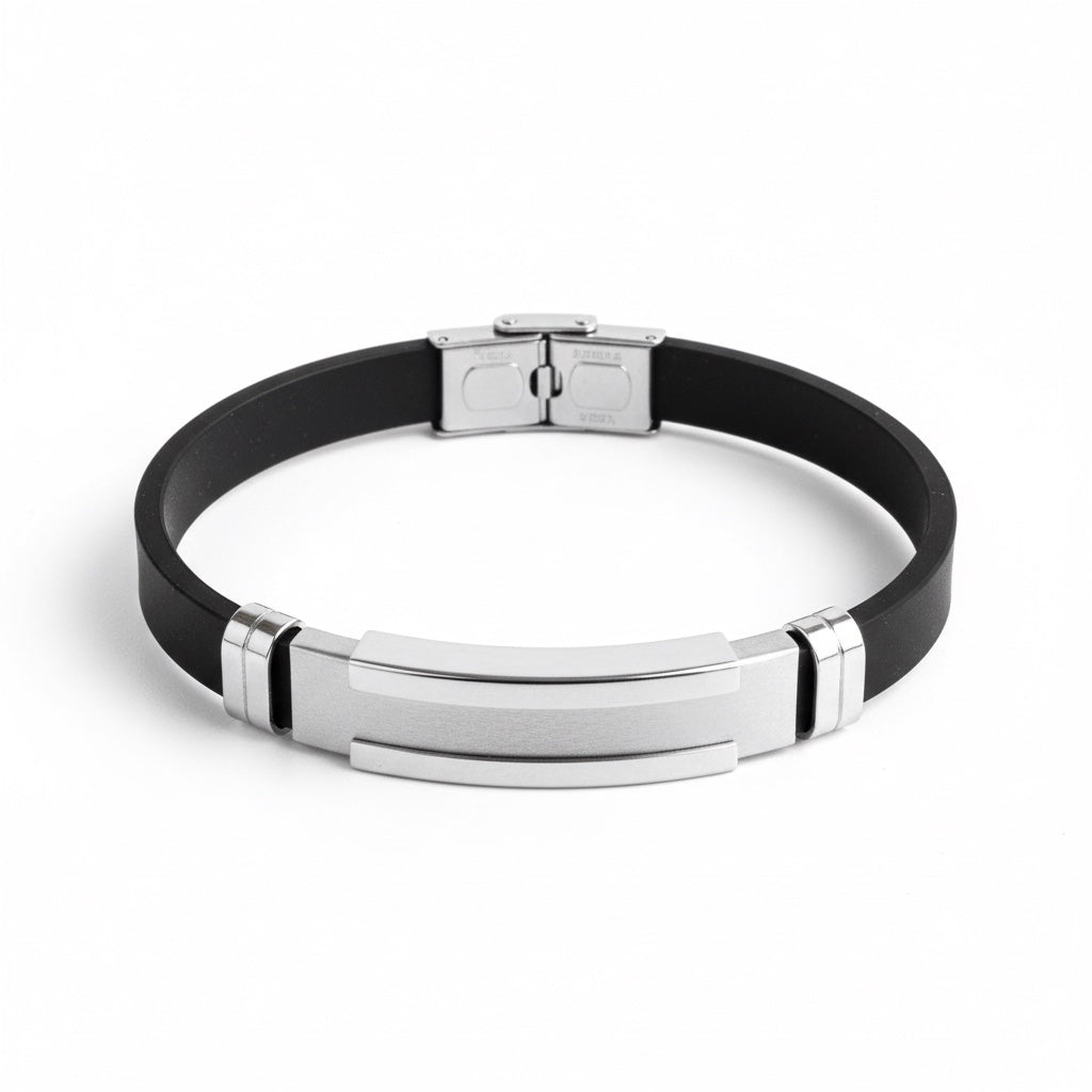 Pulsera de Caucho y Acero: Estilo Moderno y Elegante