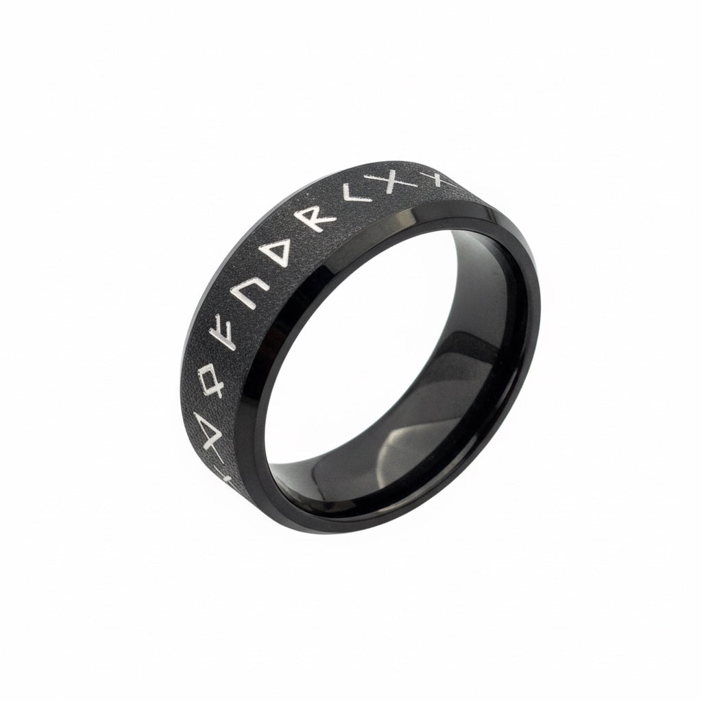 Anillo Vikingo de Acero de Titanio con Runas Grabadas