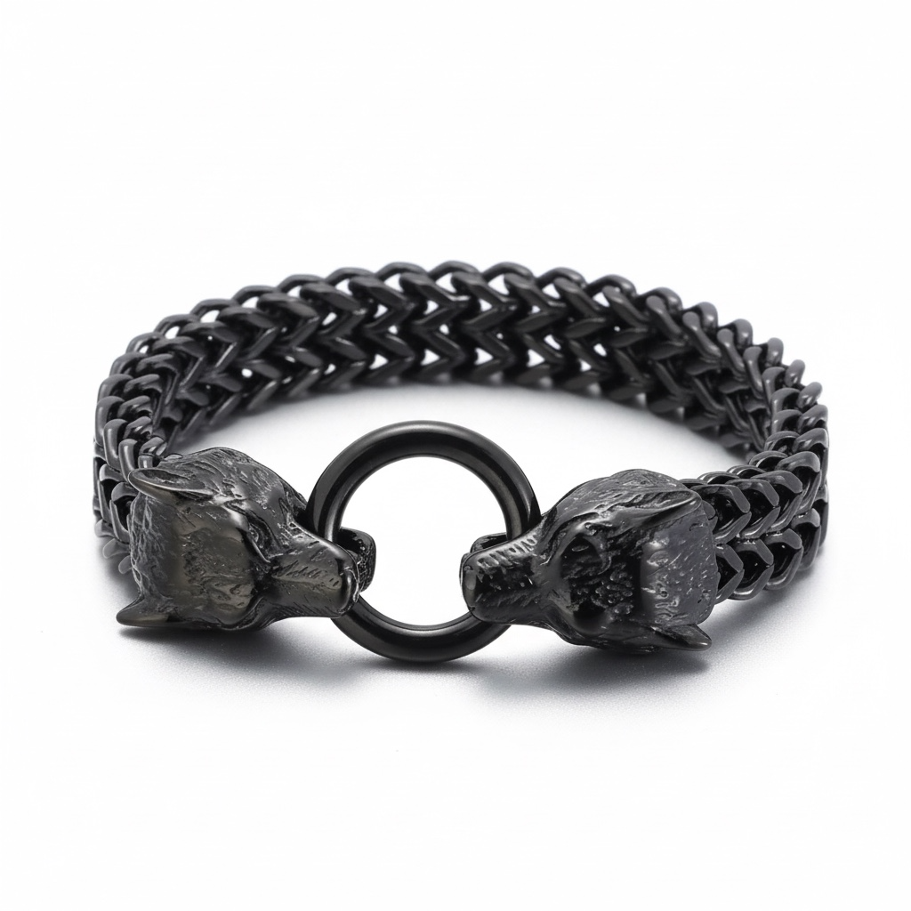 Pulsera Vikinga de Acero Inoxidable con Cabezas de Lobo – Fuerza y Espíritu Nórdico (Copia)